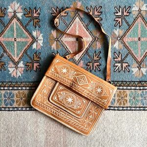 Vintage Patterned Leather Shoulder Bag Purse